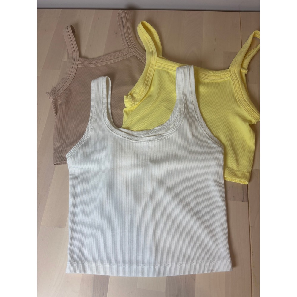 Wild Fable & Out From Under Ribbed Crop Tank Top Bundle 3pc White Yellow Tan XS
